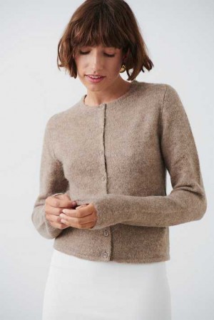 Beige Women Gina Tricot Knitted Cardigan | 35WBFNGLS