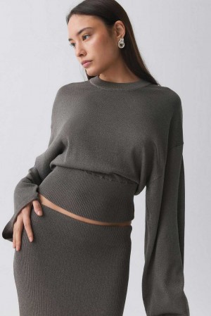 Beige Women Gina Tricot Knitted Metallic Sweaters | 79ZGMIFYQ