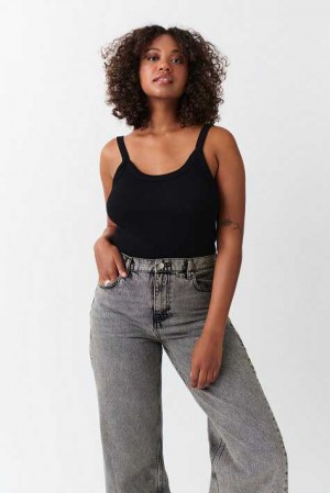 Black Women Gina Tricot Basic Rib Tank Top | 70ENSKROF