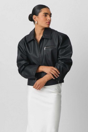Black Women Gina Tricot Pu Biker Jacket | 42HDGBCZE