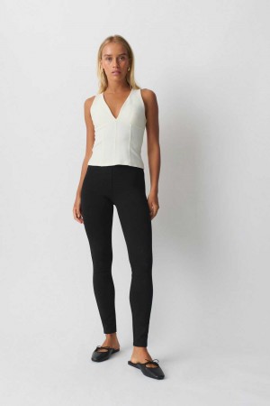 Black Women Gina Tricot Punto Di Roma Leggings | 23MSCZJHE