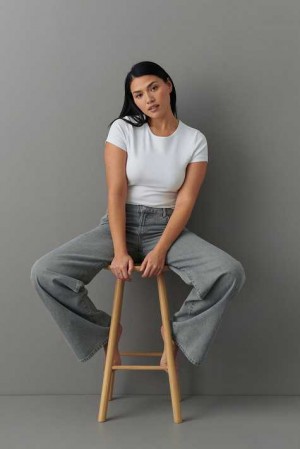 Grey Women Gina Tricot Low Wide Jeans | 01CBFUSJG