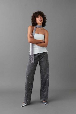 Grey Women Gina Tricot Rhinestone Jeans | 46POEFWLD