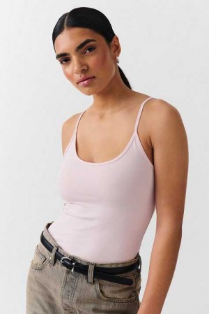 Pink Women Gina Tricot Basic Strap Tank Top | 49AMPFTSE