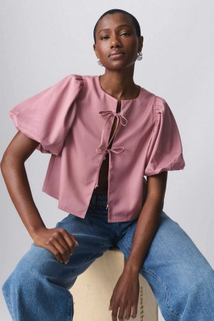 Pink Women Gina Tricot Puff Sleeve Blouse | 38IAMRLPF