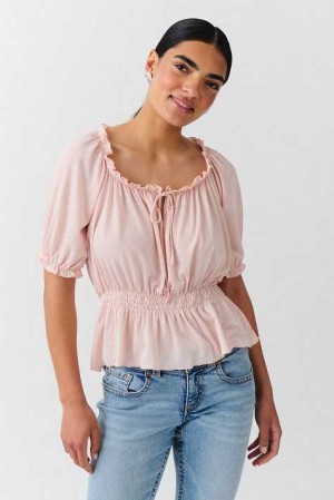 Pink Women Gina Tricot Puff Sleeve Blouse | 87FAVBSWK