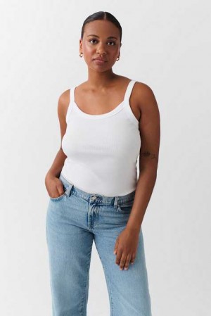 White Women Gina Tricot Basic Rib Tank Top | 96VEZANPG