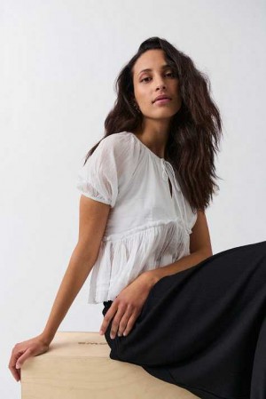 White Women Gina Tricot Gauze Blouse | 31TWNYVPK