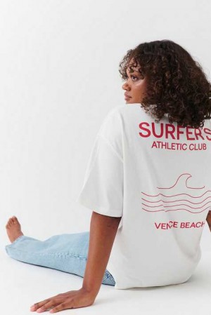 White Women Gina Tricot Oversized Print T Shirts | 35UKONHSL